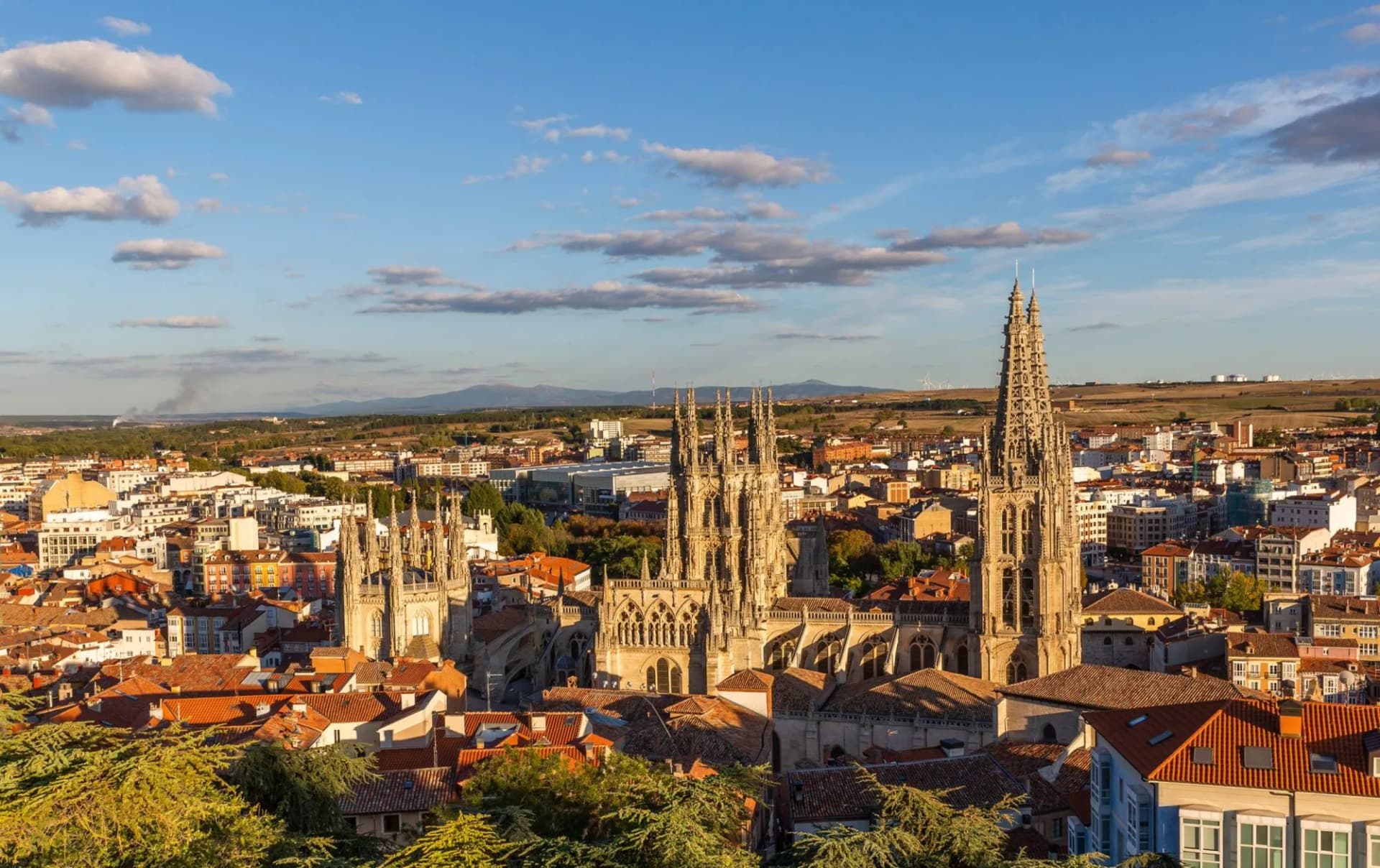 View of the Burgos city and Gothic Cathedral of Burgos in Spain