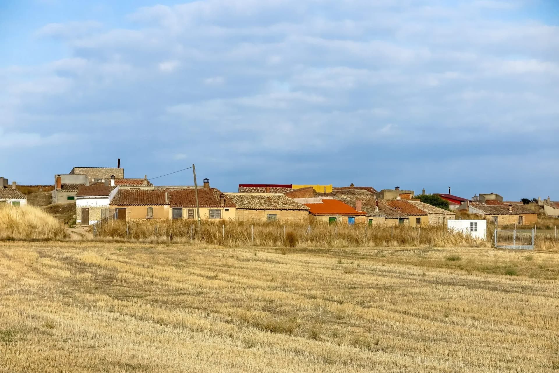 General view of the small village of Calzadilla de la Cueza, province of Palencia, autonomous community of Castile and Leon, Spain