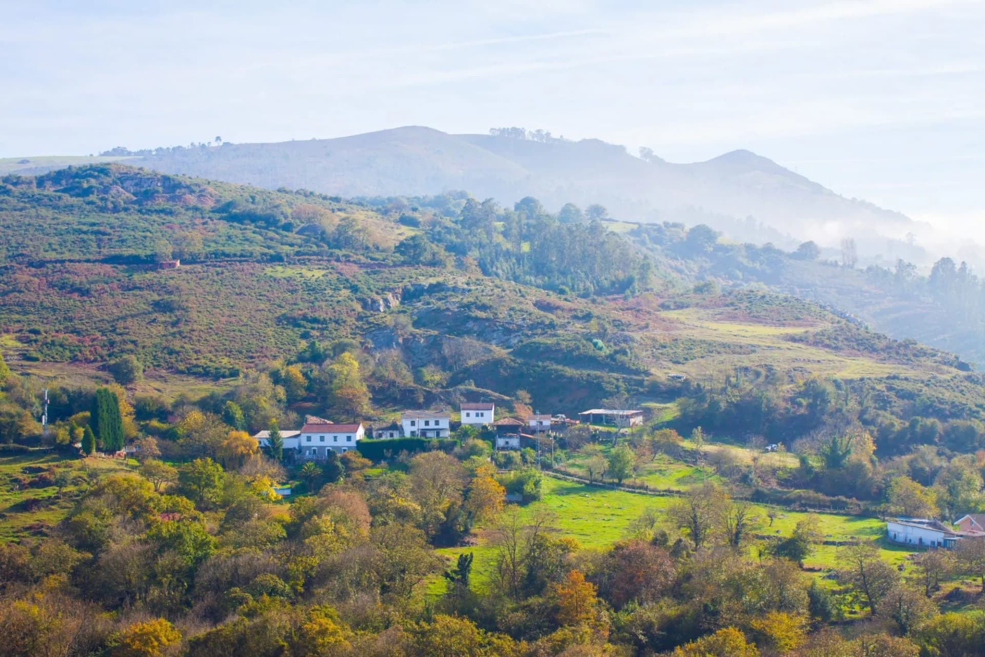 Houses in the mountain in Asturias, Spain