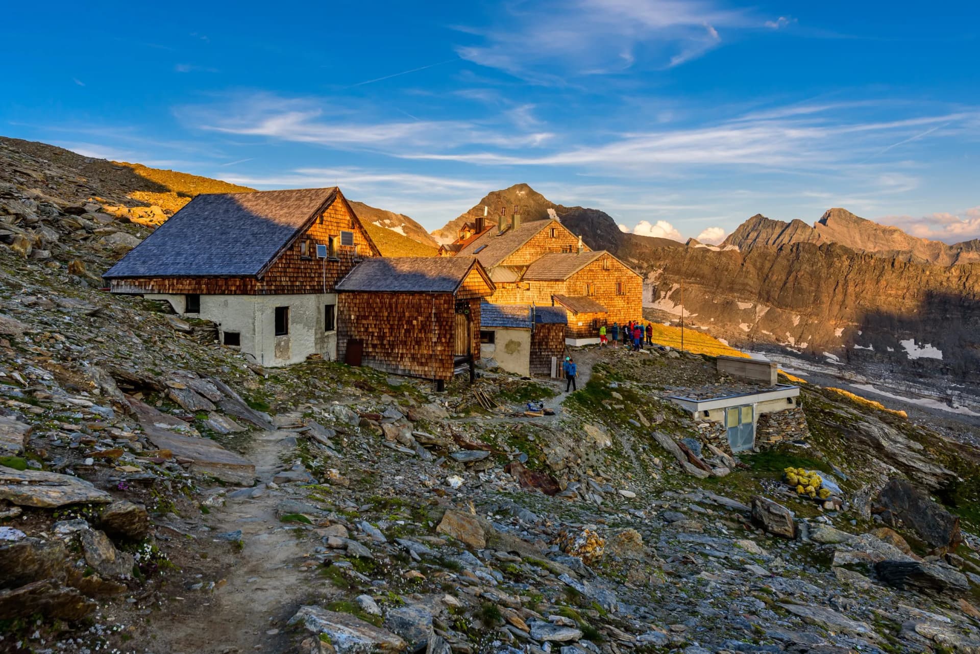 A mountain hut Defreggerhaus in High Tauern national park in Austria.