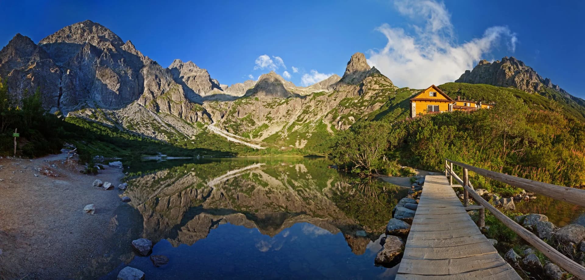 Panorama of Zelene pleso lake valley in Tatra Mountains, Slovakia, Europe