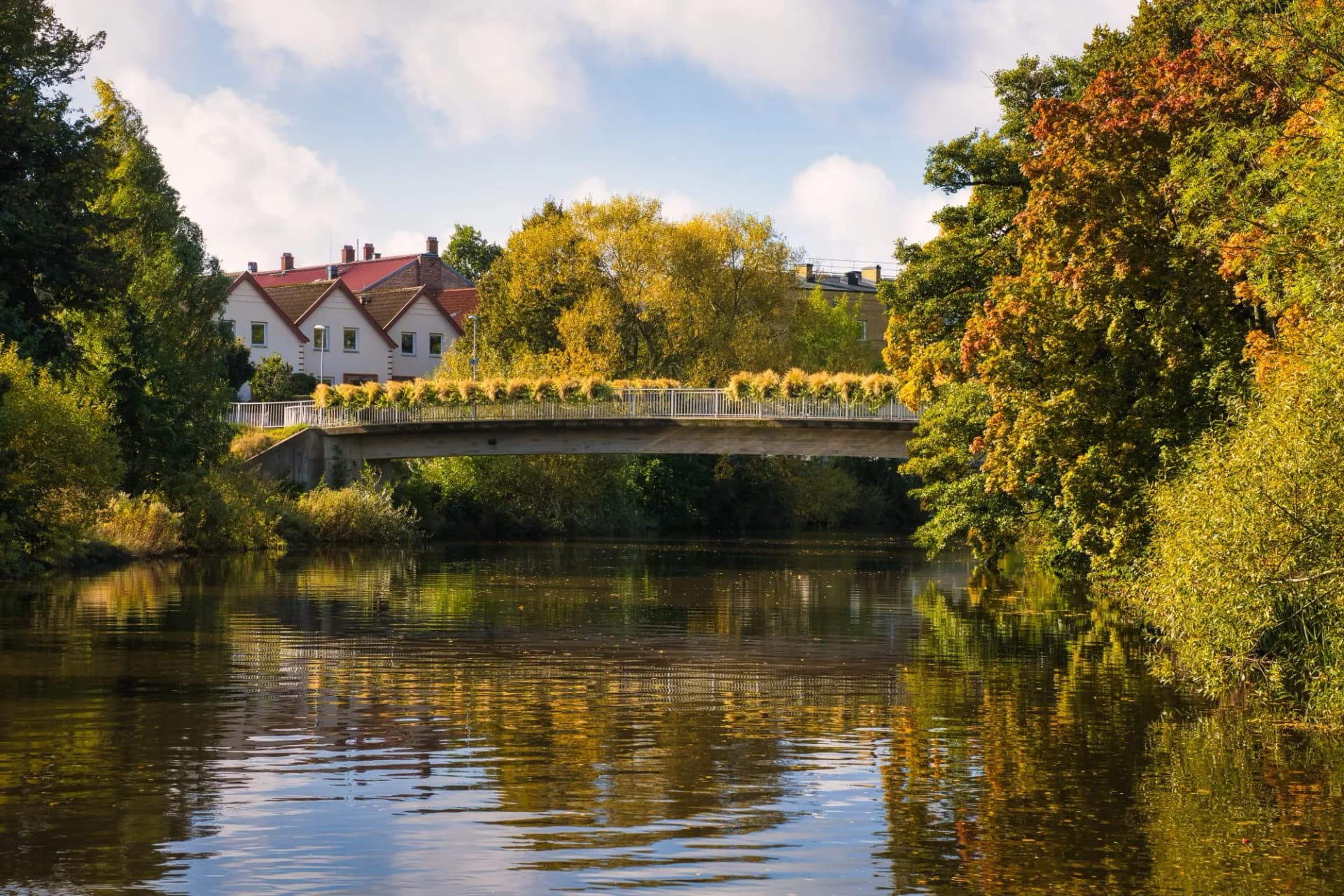 Beautiful autumn colors in central part of Angelholm, Sweden.