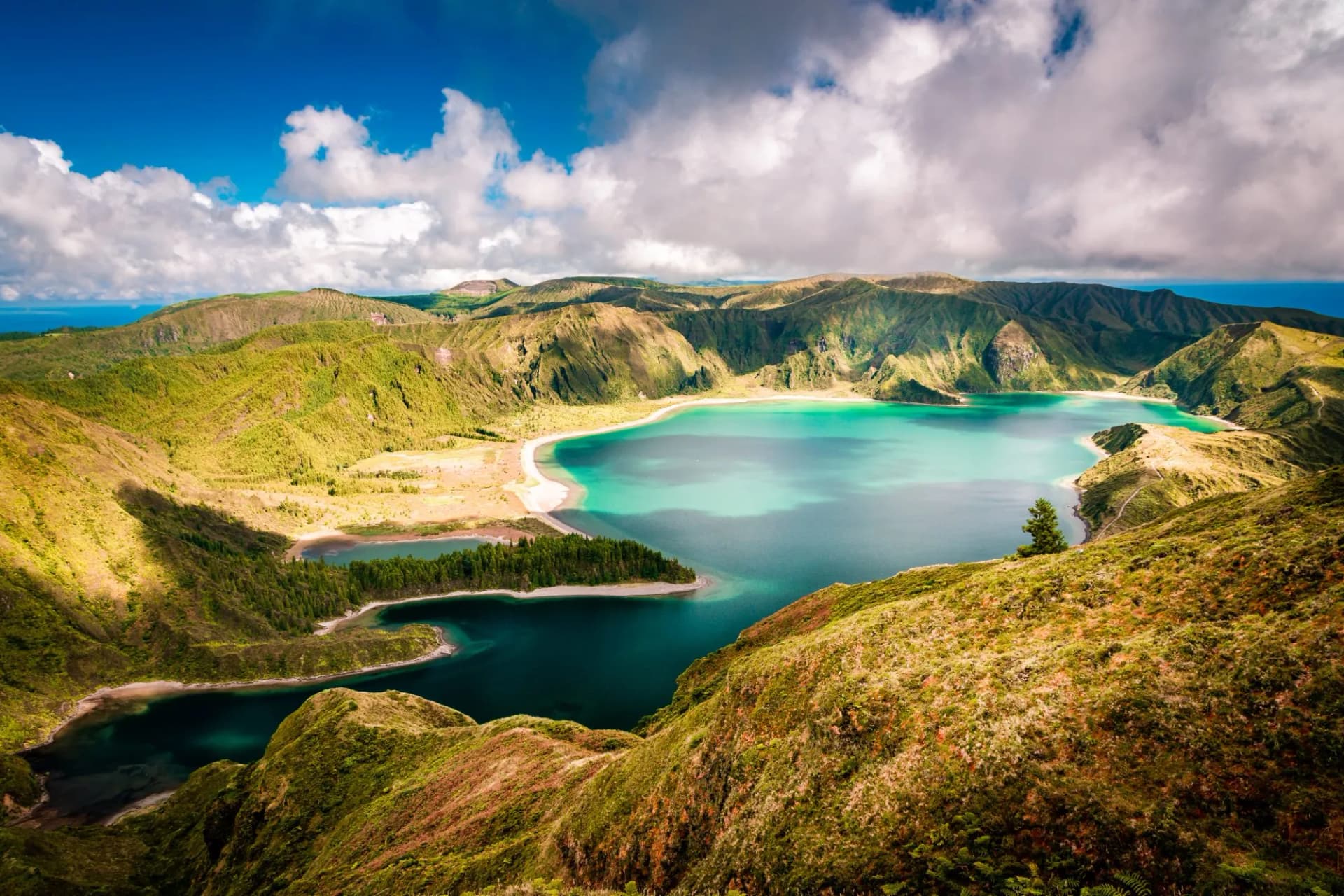 Beautiful panoramic view of Lagoa do Fogo lake in Sao Miguel Island, Azores, Portugal