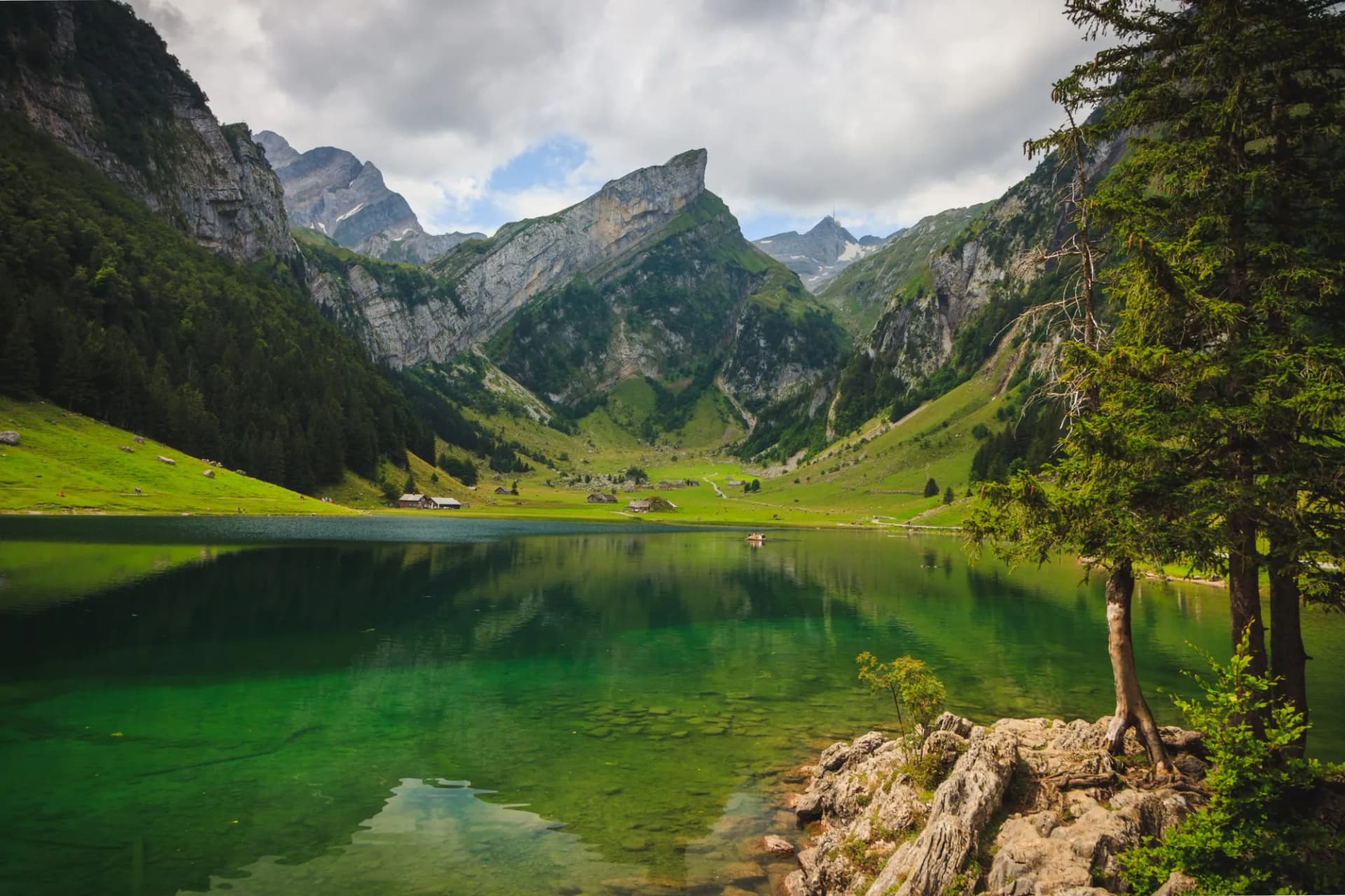 seealpsee lake in switzerland, swiss alps