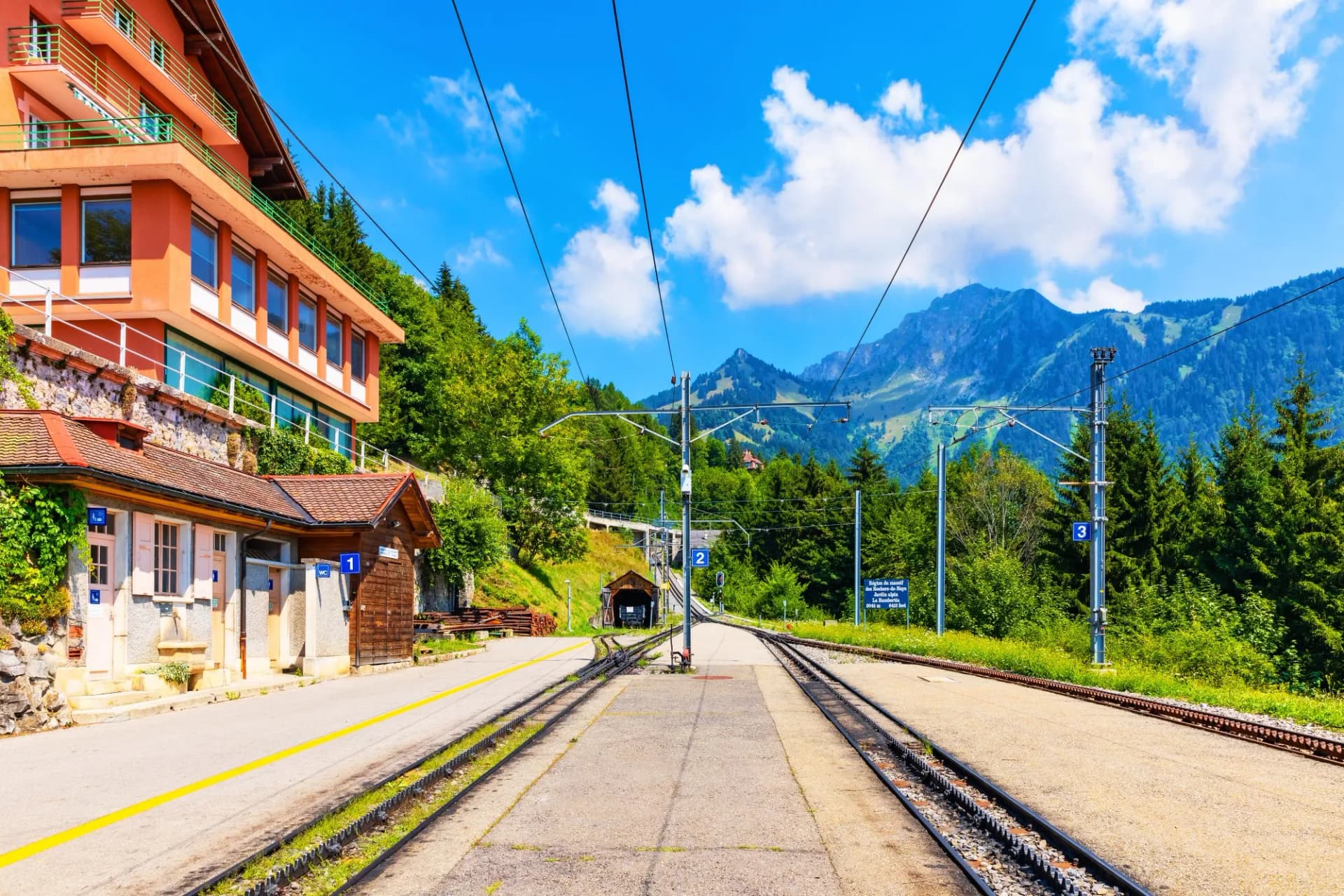 Caux cogwheel railway station in Switzerland
