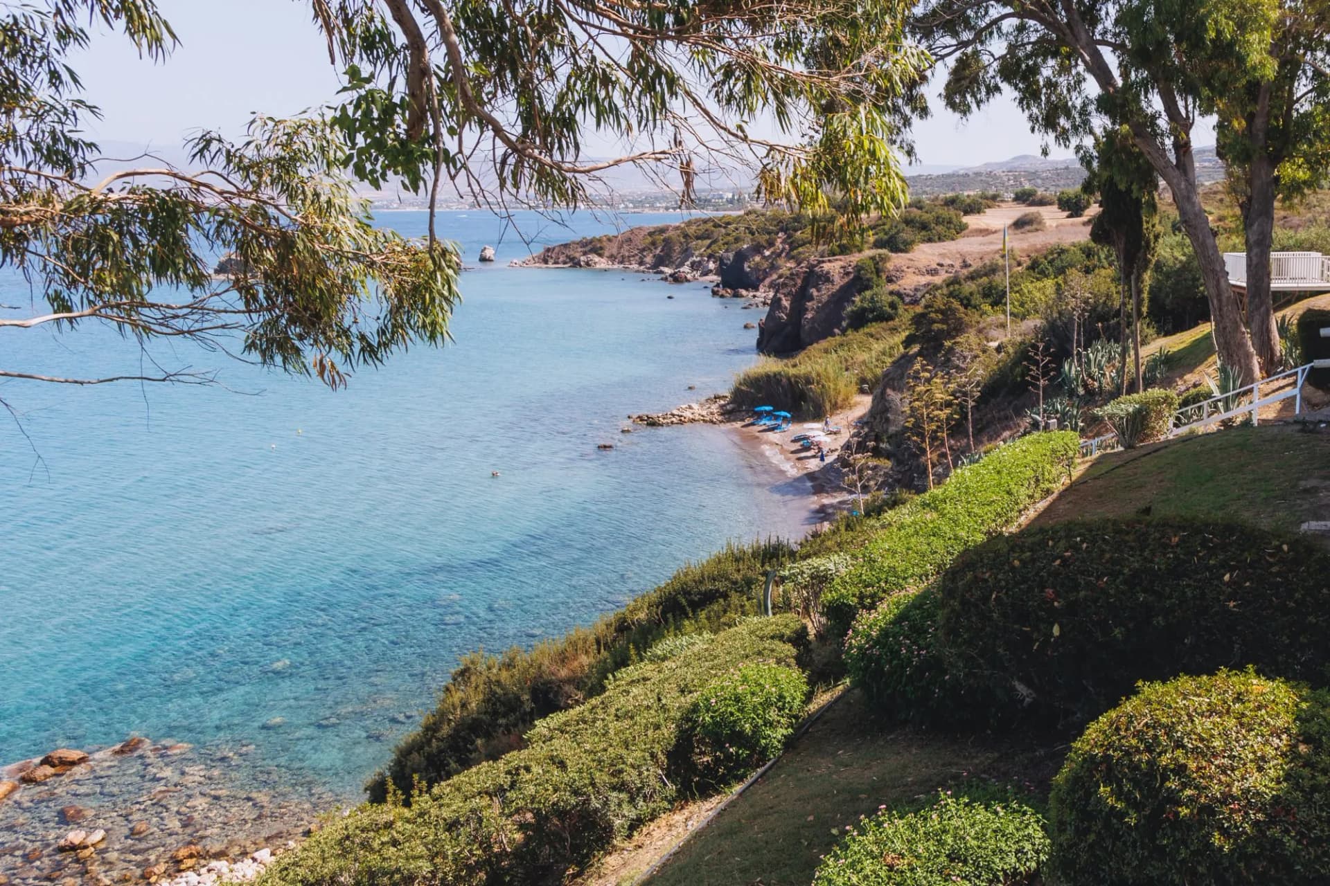 Aphrodite beach and restaurant next to Baths of Aphrodite Park in Akamas National Forest on Akamas Peninsula, Cyprus