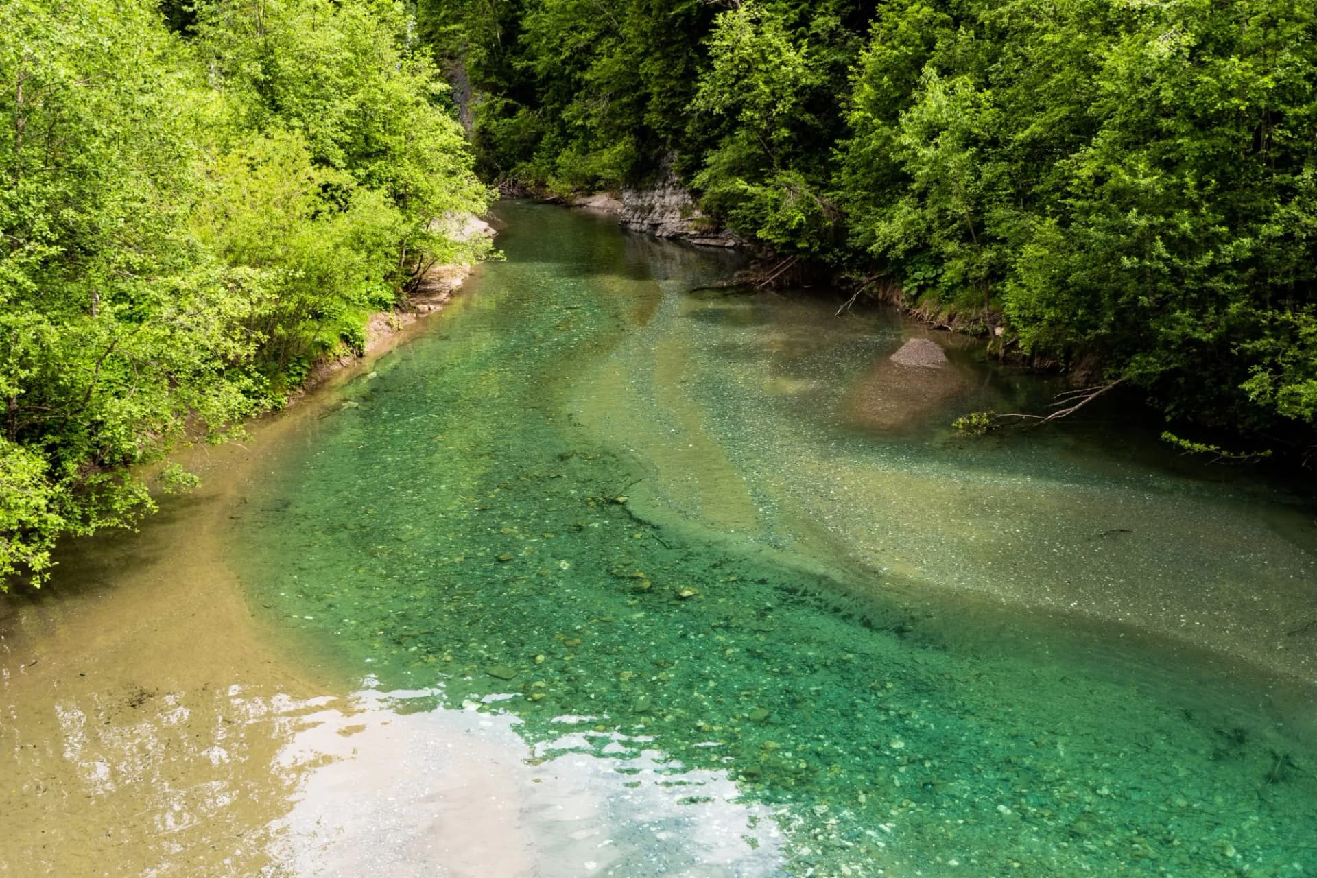 Scropoasa Lake, an artificial dam lake in the Bucegi Mountains, on the valley of the Ialomita River. Romania.