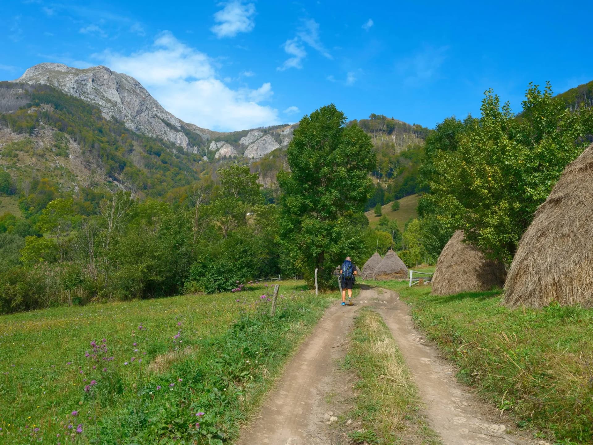 Late summer landscape of Via Transilvanica trail in Mehedinti Mountains, Romania, Europe