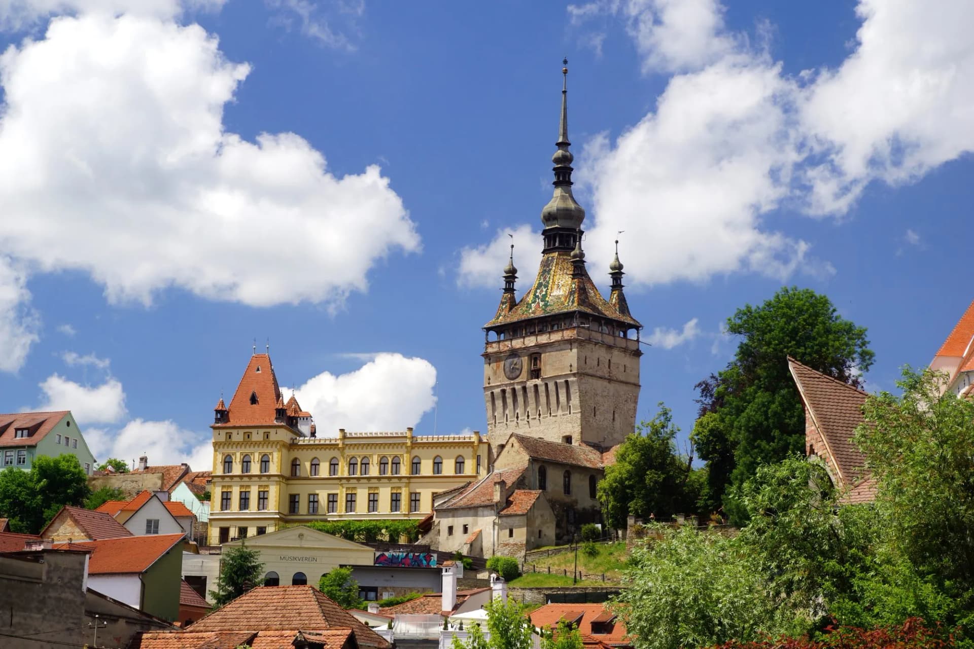 Sighișoara with clock tower, Romania