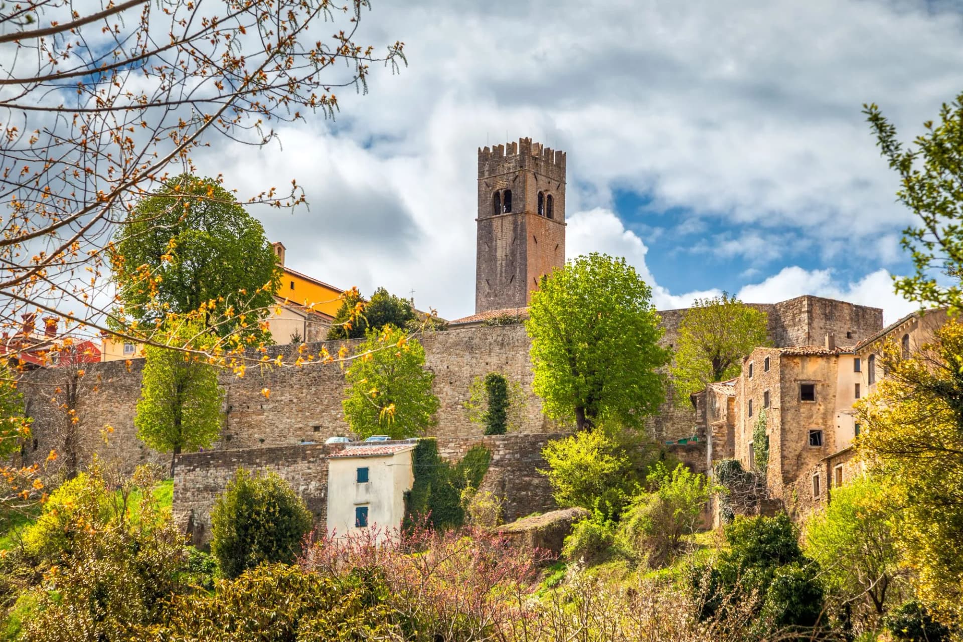 City walls and tower of the Motovun city on Istria in Croatia, Europe.