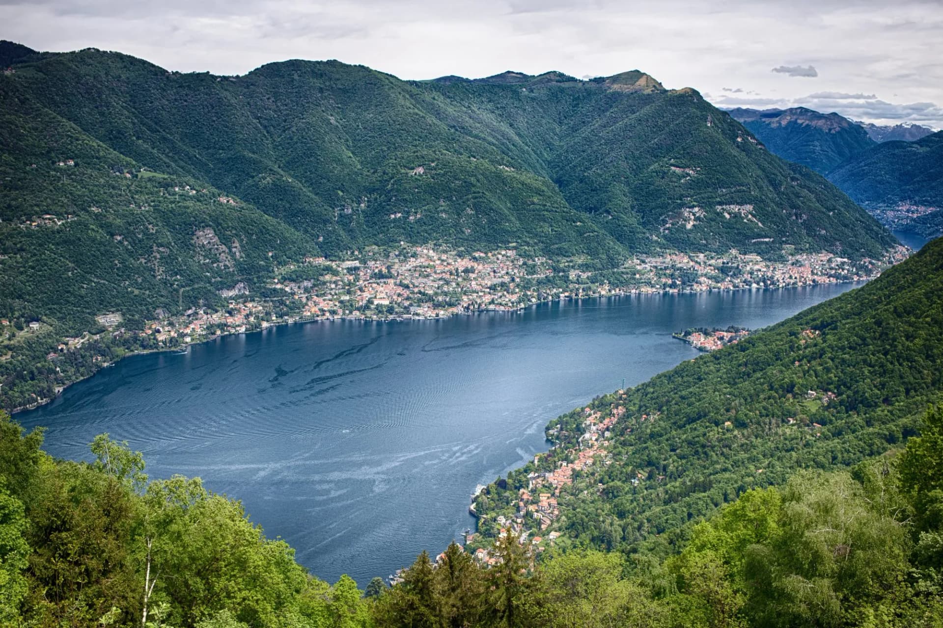 Panoramic view of Como lake from the village of Brunate, Italy