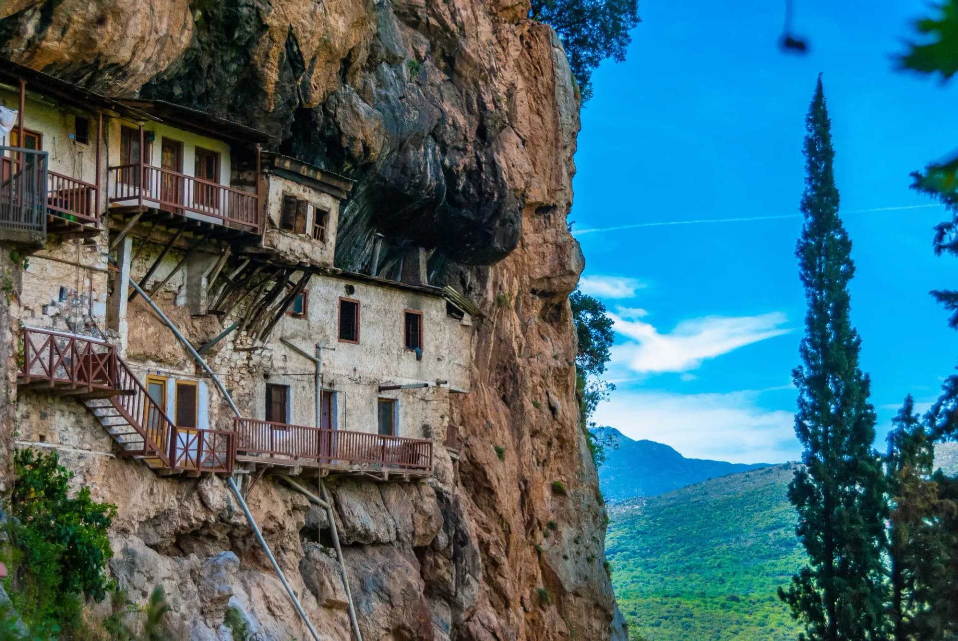 Ancient monastery perched over Lousios Gorge’s depths