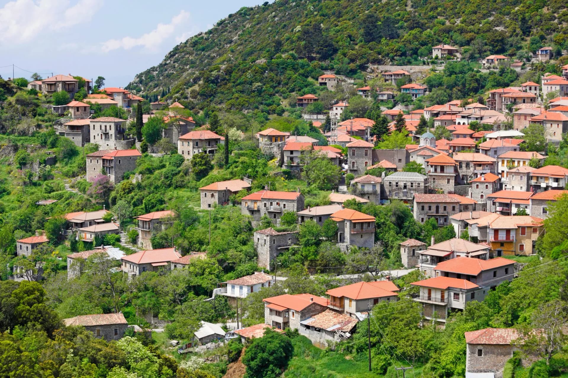 Beautiful traditional achitecture on mountain of Mainalo.Stemnitsa village in Greece