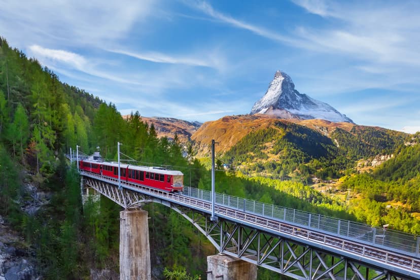 Zermatt, Switzerland. Gornergrat train on bridge
