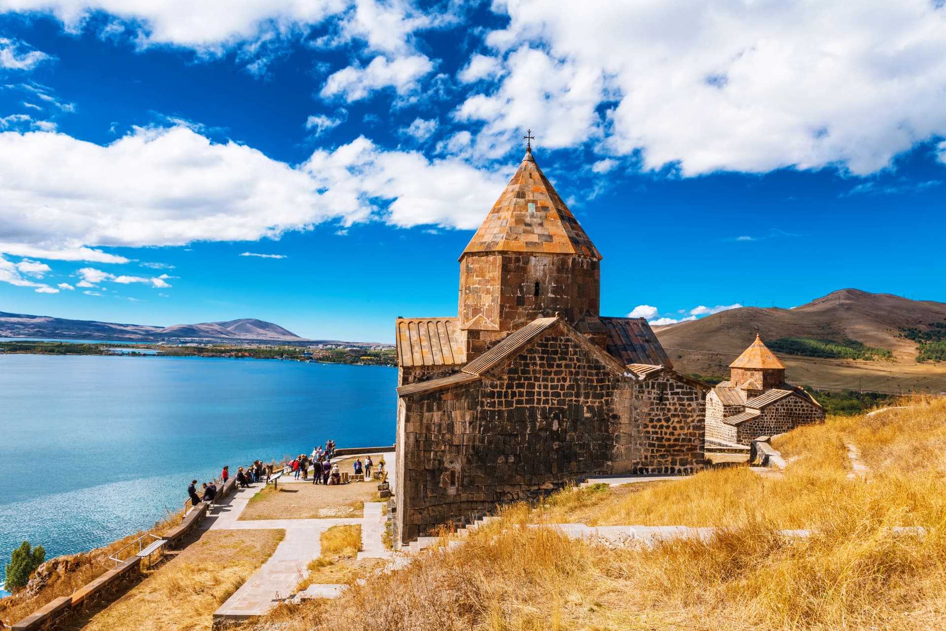 Scenic view of an old Sevanavank church in Sevan, Armenia