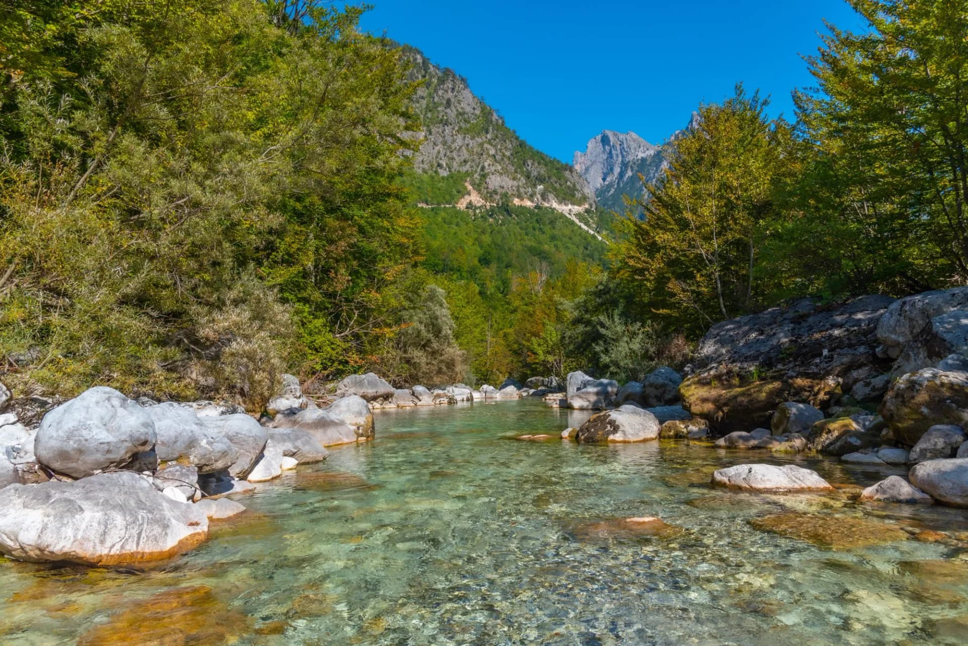 Valbona river surrounded by splendid nature in Albania