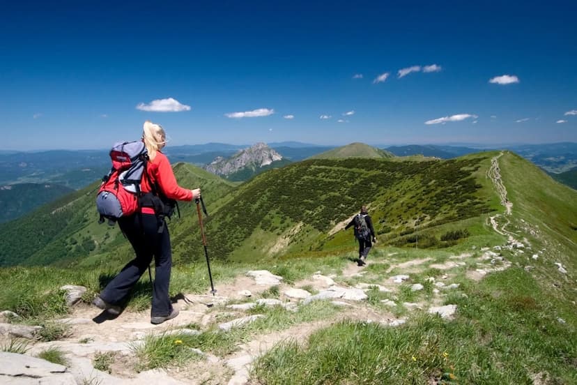 Hikers walking along a ridge trail in Mala Fatra, Slovakia