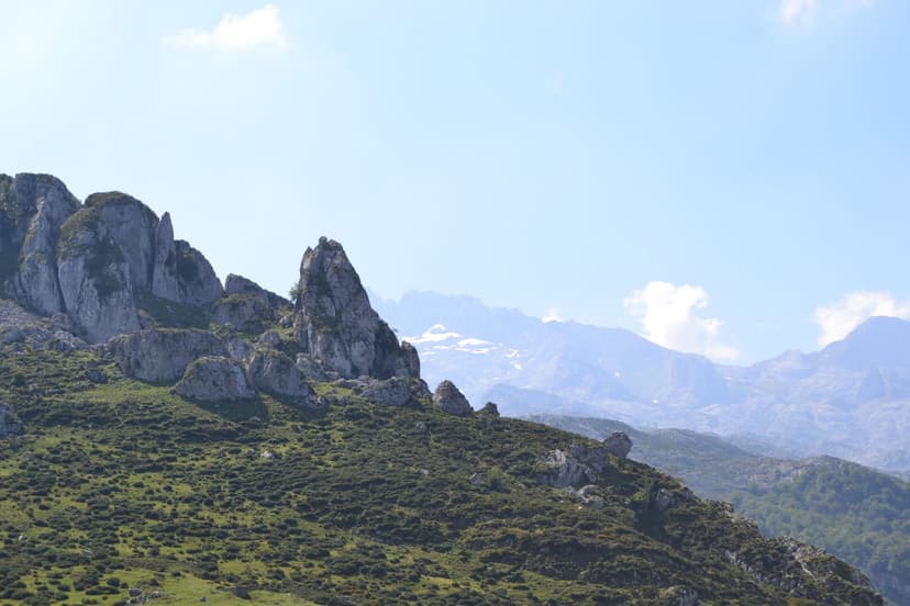 Picos de Europa limestone crags and grassy mountain slopes in central peaks view
