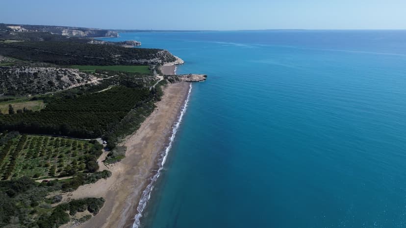 Lara Beach, Pegeia coast, and Akamas peninsula in Cyprus from above
