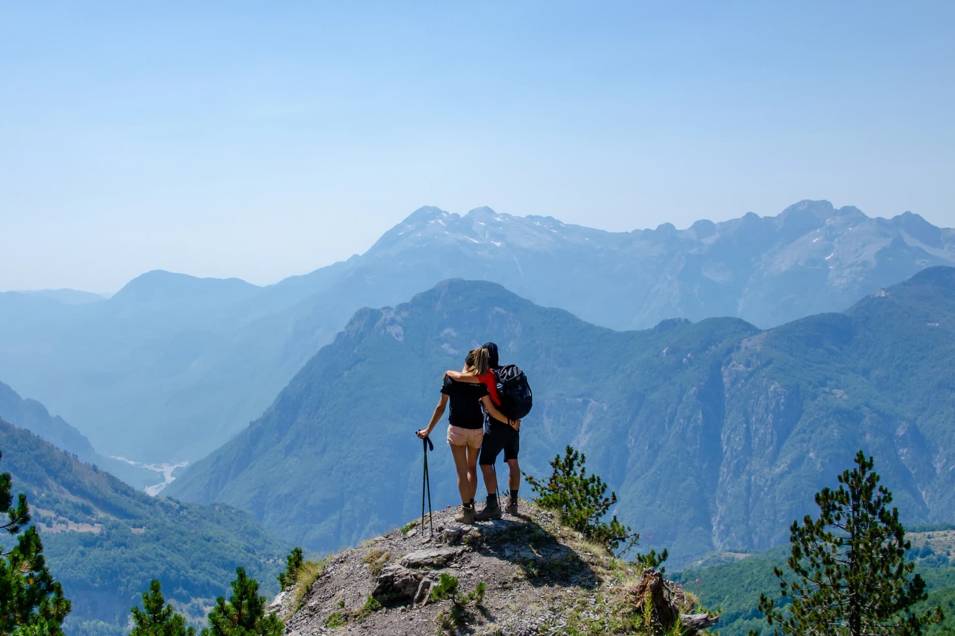 Loving hiking couple in Albania