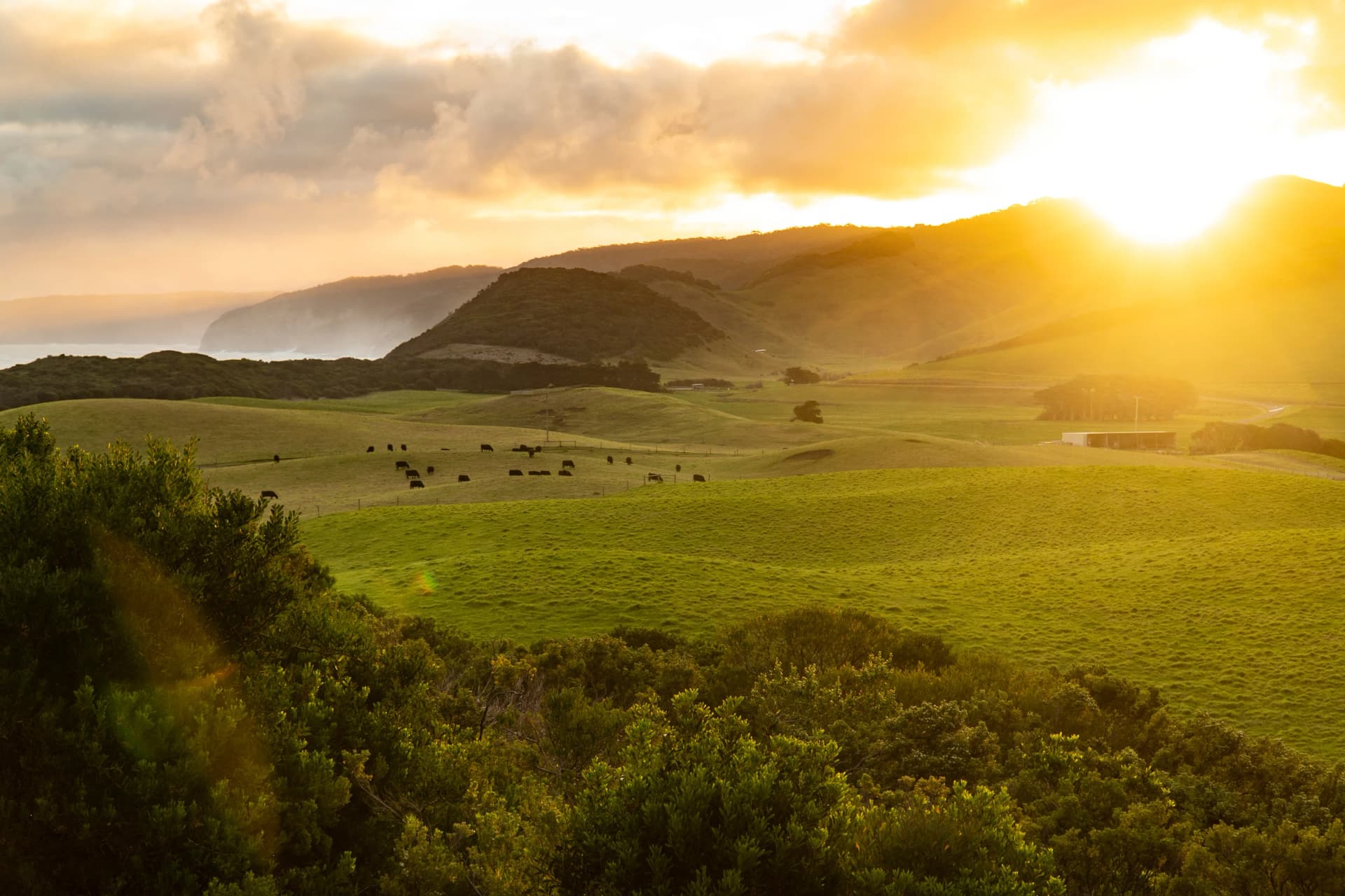Sunset over the hills at Johanna