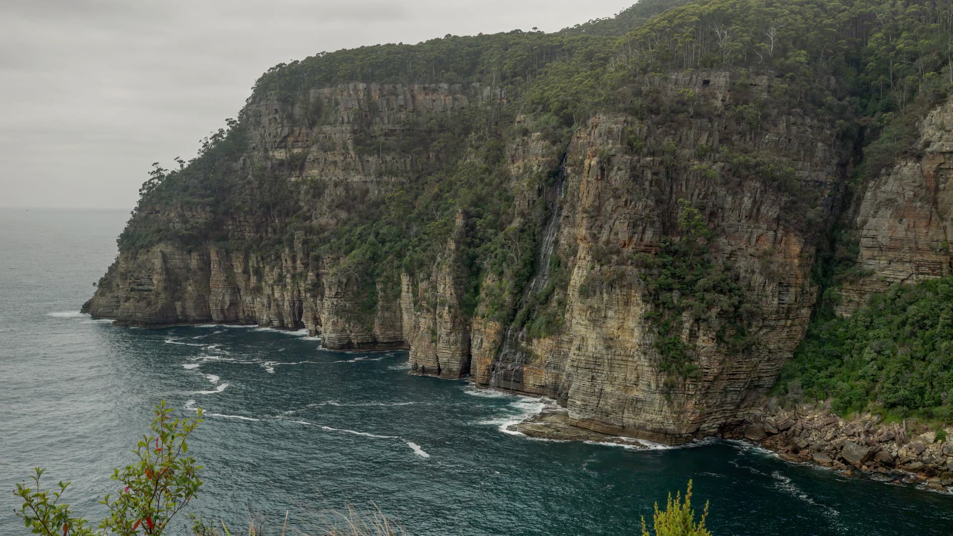 Waterfall dropping into Waterfall Bay
