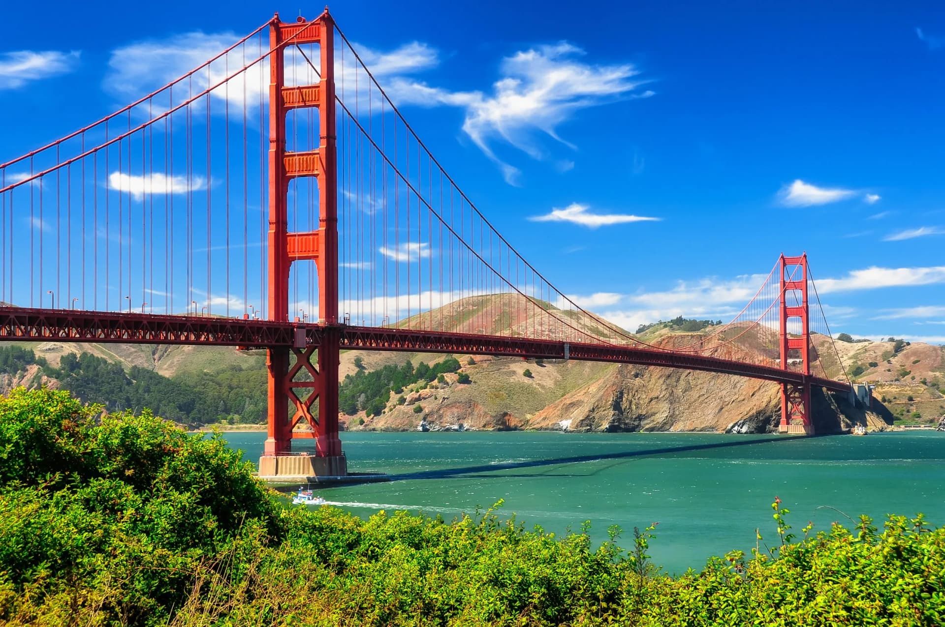Golden gate bridge vivid day landscape, San Francisco