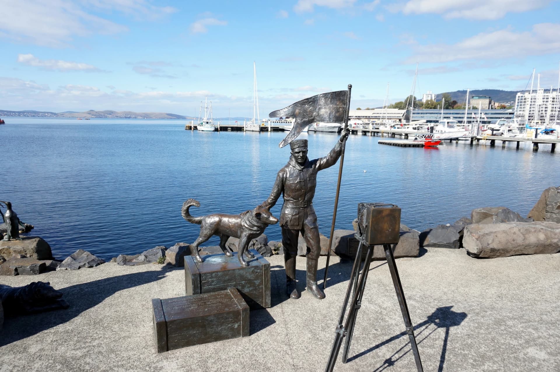 Bronze statues on Hobart's waterfront