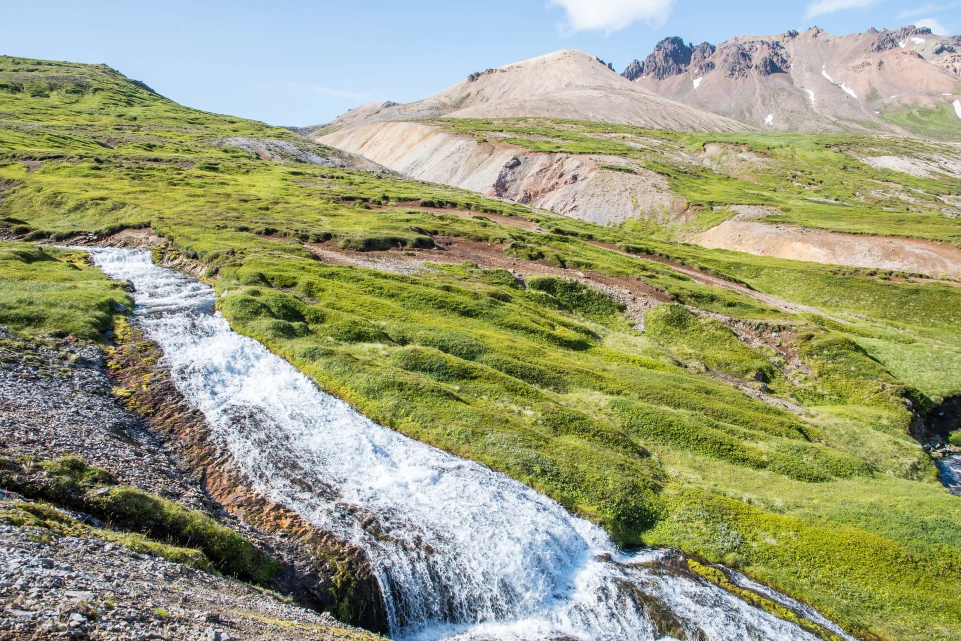 Cascade range in river in Breidavik in Iceland