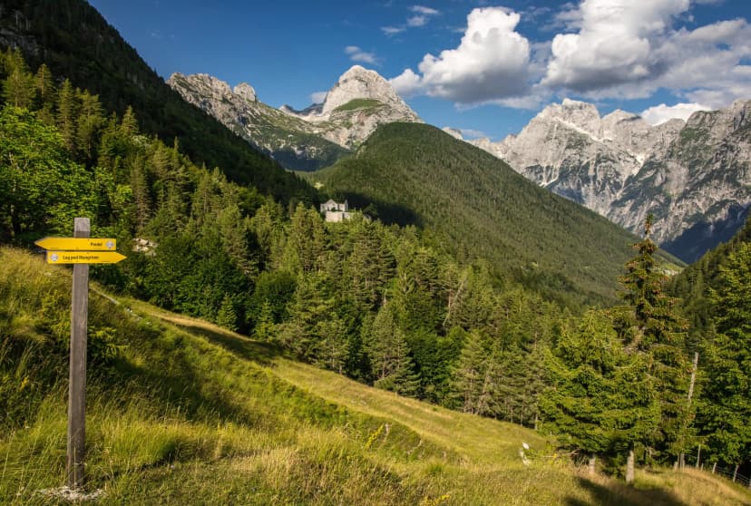 View of mt. mangart with fortress from predil pass