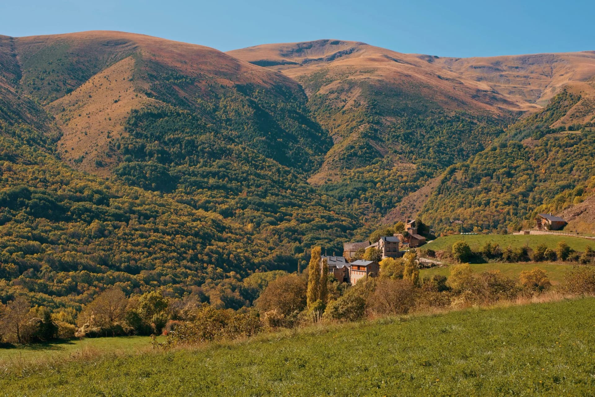 Aiguestortes Park in north of Lleida.  Gerber lake and waterfall, Espot, Esterri d'ansu and Sort Town in Catalonia