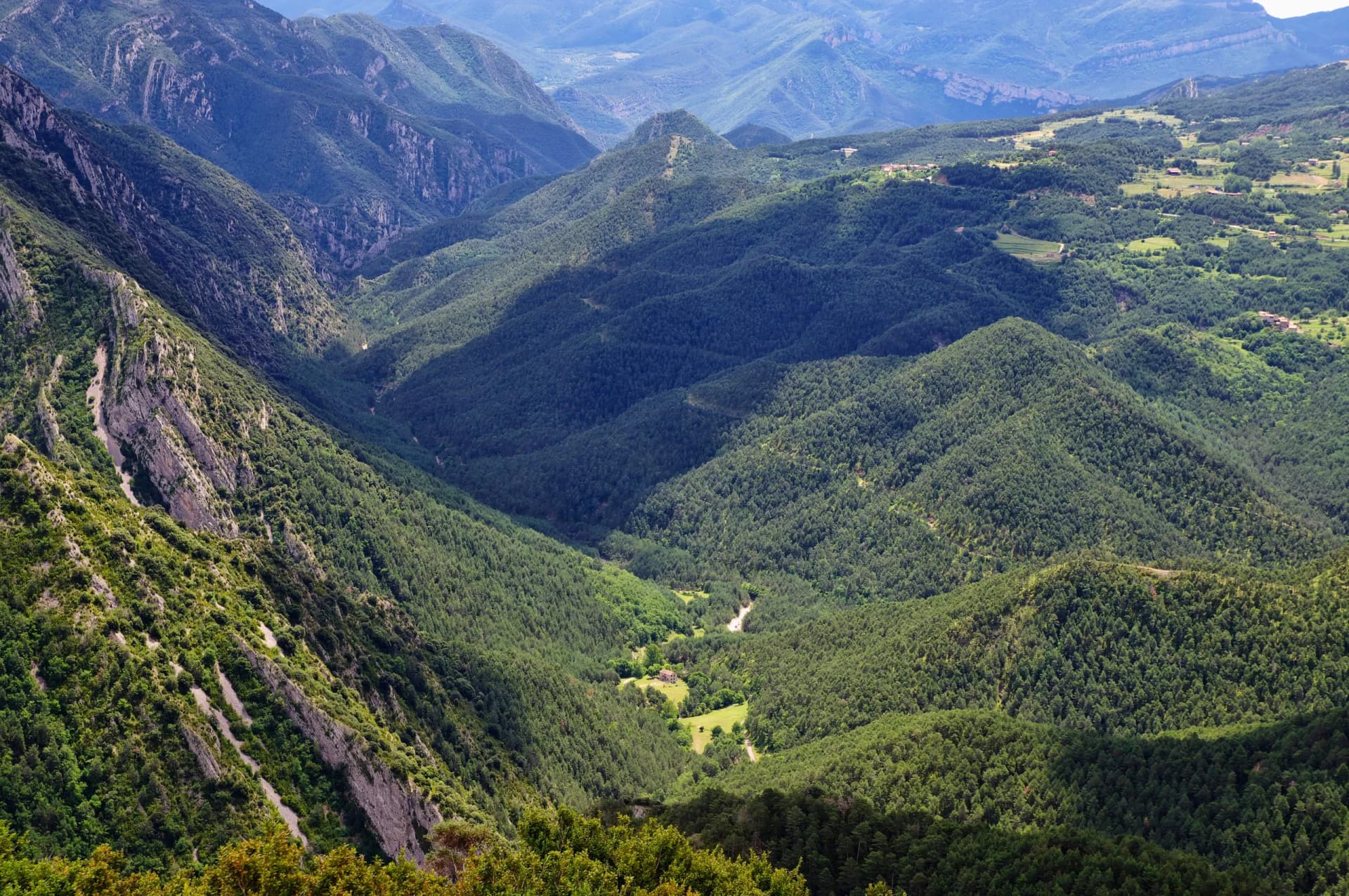 Cloudy landscape from Mirador de Gresolet. Pyrenees, Catalonia, Spain