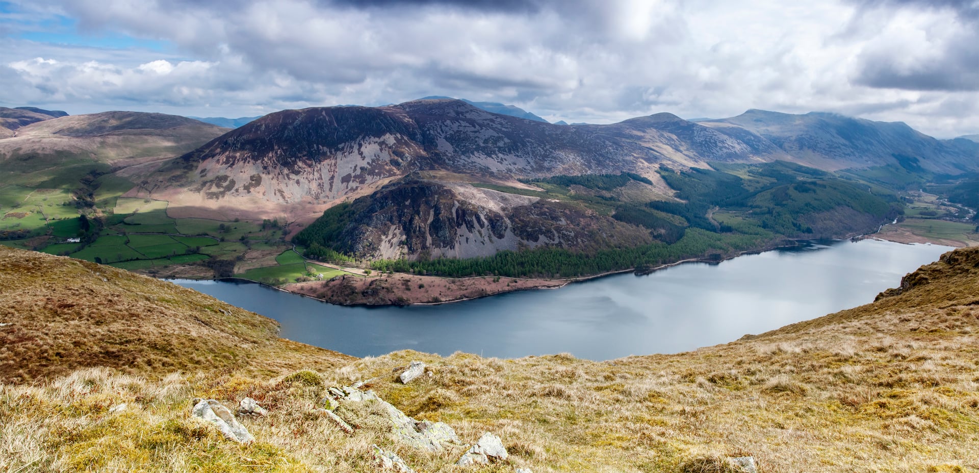 The Ennerdale valley with its lake below dark fellsides