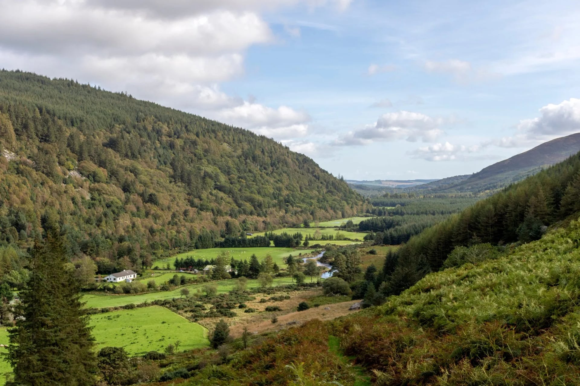 Ledovcové údolí Glenmalure v Wicklow Mountains