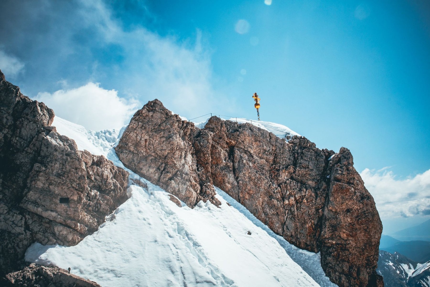 Snow covered summit rocks of the Zugspitze