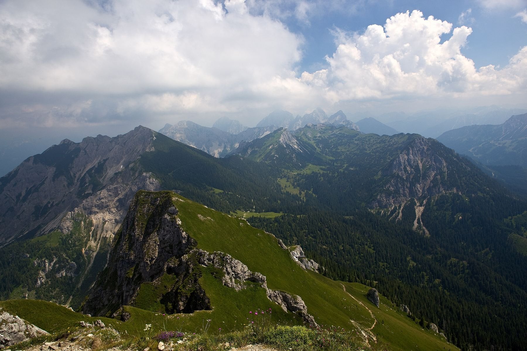 Green valleys and peaks of the Allgäu Alps in summer
