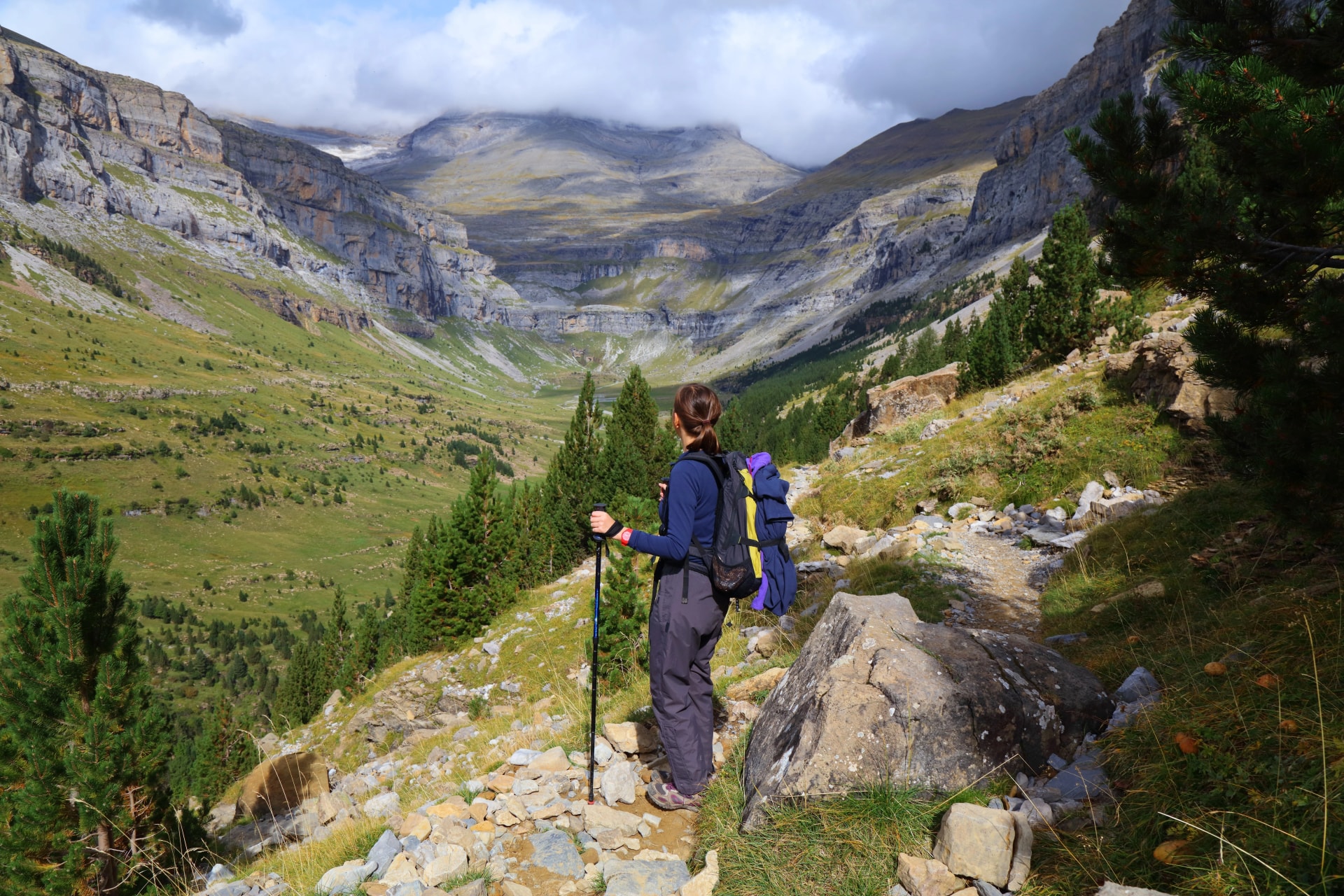 Woman tourist hiking in Spanish Pyrenees