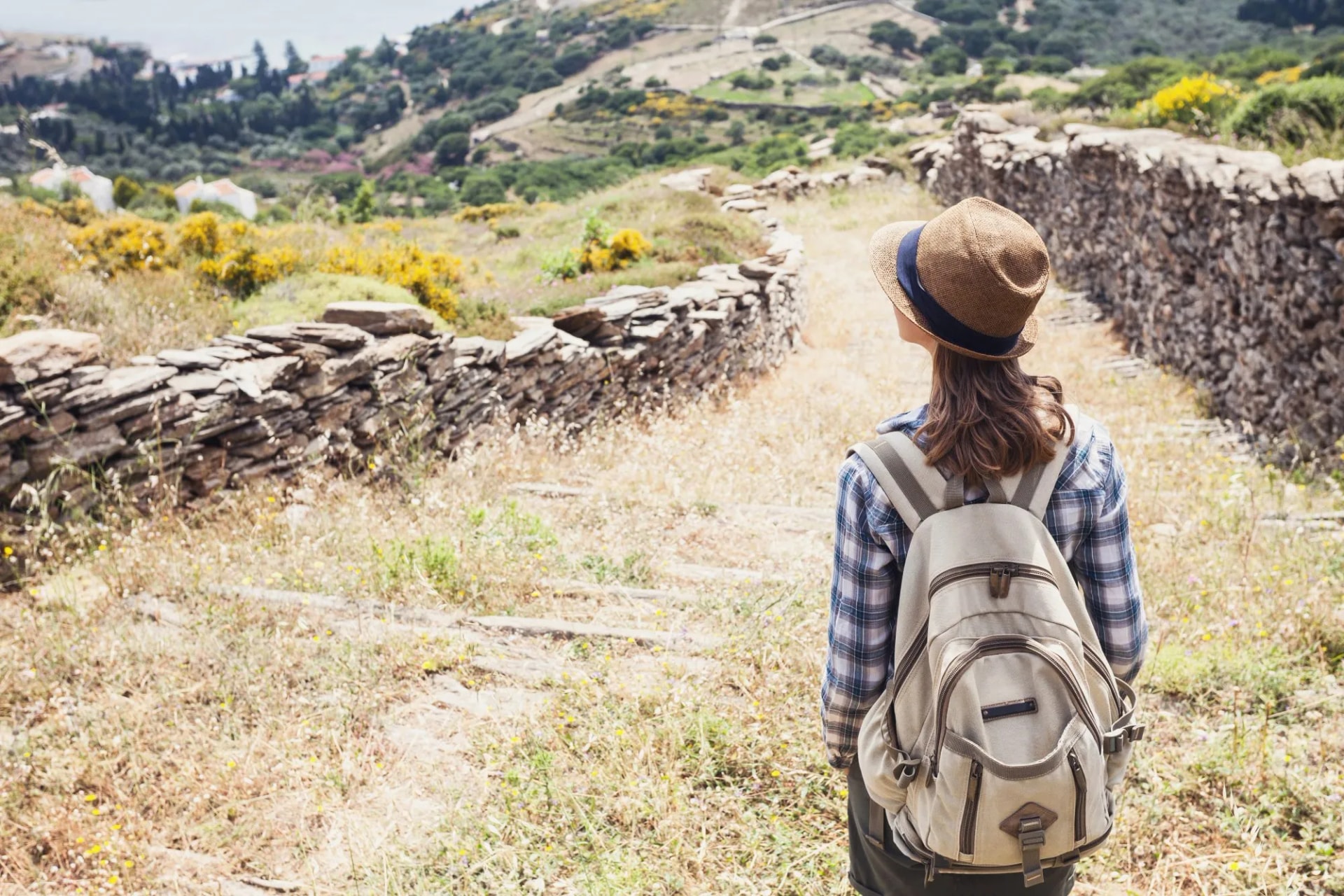 Valtesiniko village in Arcadia Greece hiker