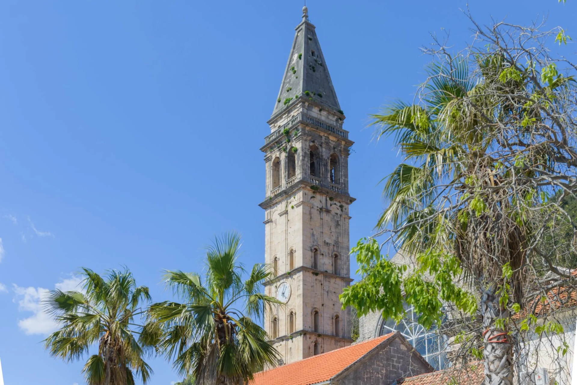 Belfry of St Nicholas church in Perast. Montenegro