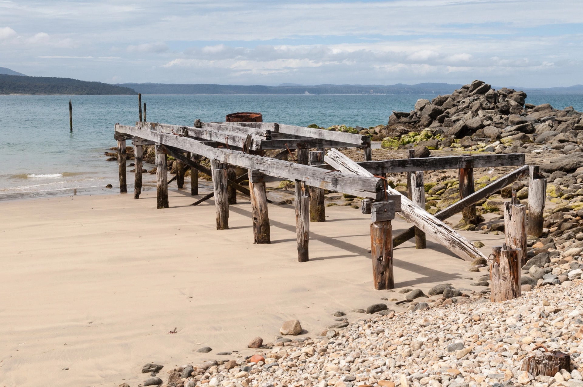 Remains of an old wharf on the south coast