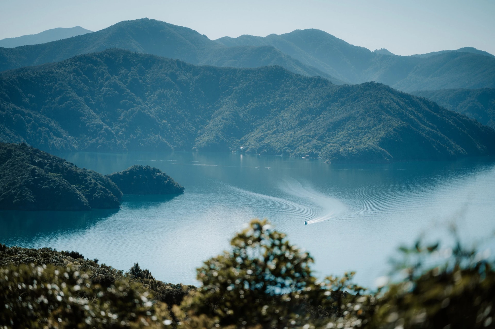 Boat crossing Queen Charlotte Sound