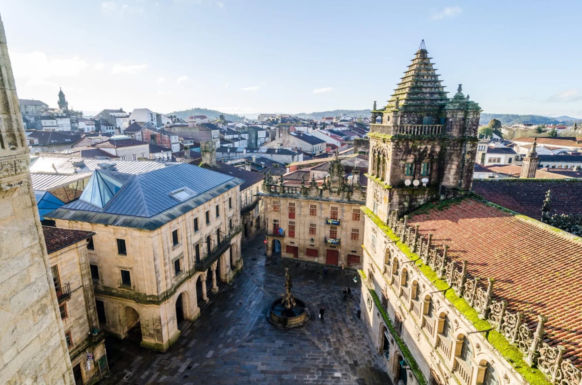 Santiago de Compostela skyline. City view from Cathedral roof