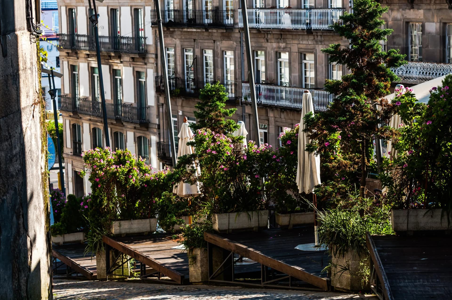 some streets of Vigo in a sunny day