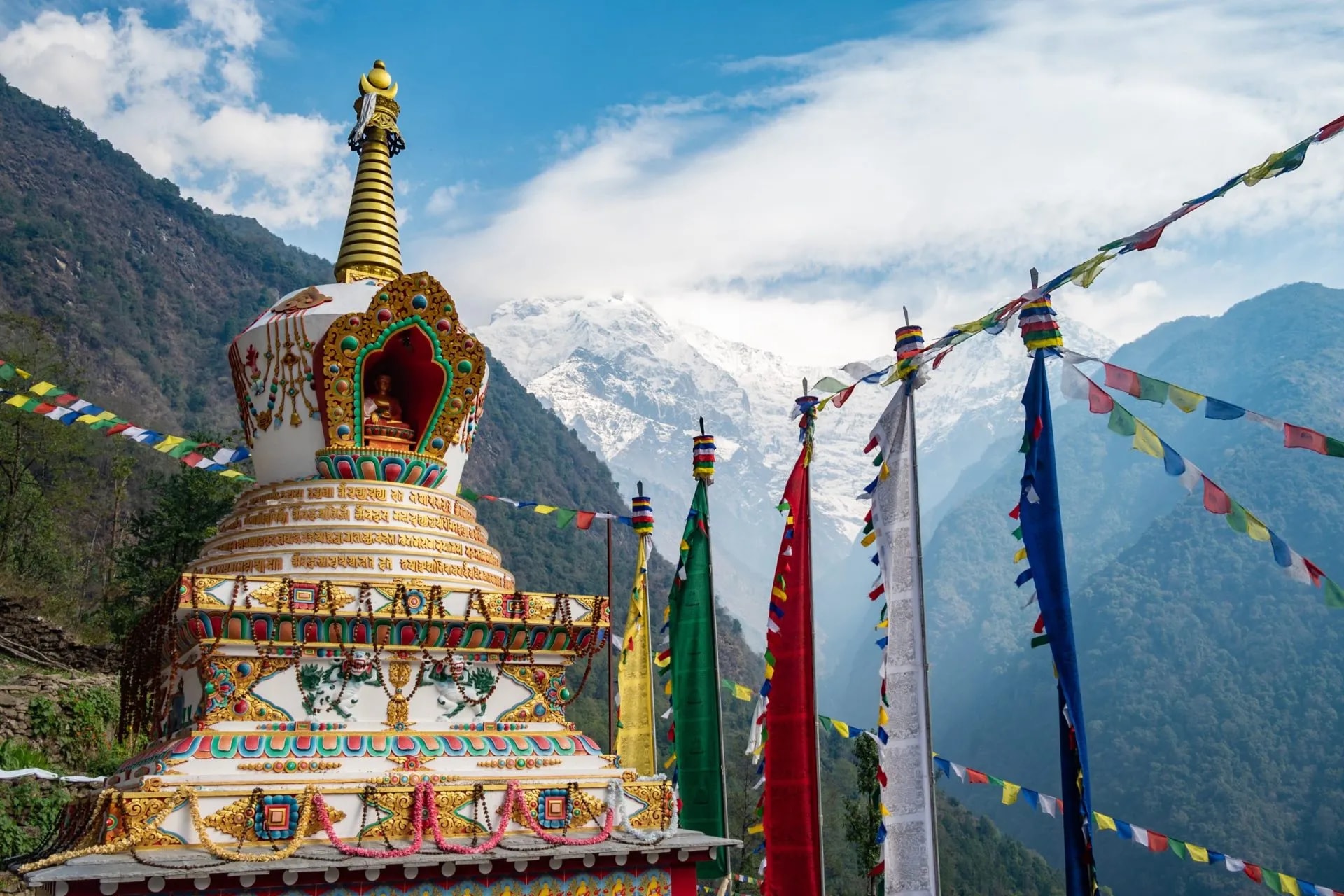 Beautiful Tibetan Buddhism stupa in Chhomrong village