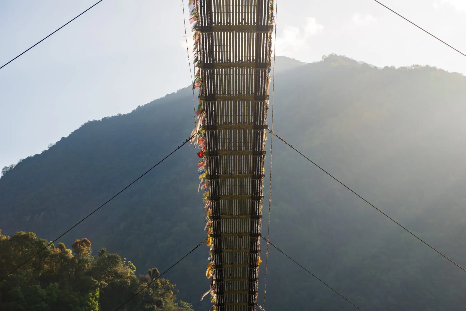 View of the suspension bridge (278 m long) located near Jhinu Danda village, one of the famous village on the way to Annapurna Sanctuary of Nepal.