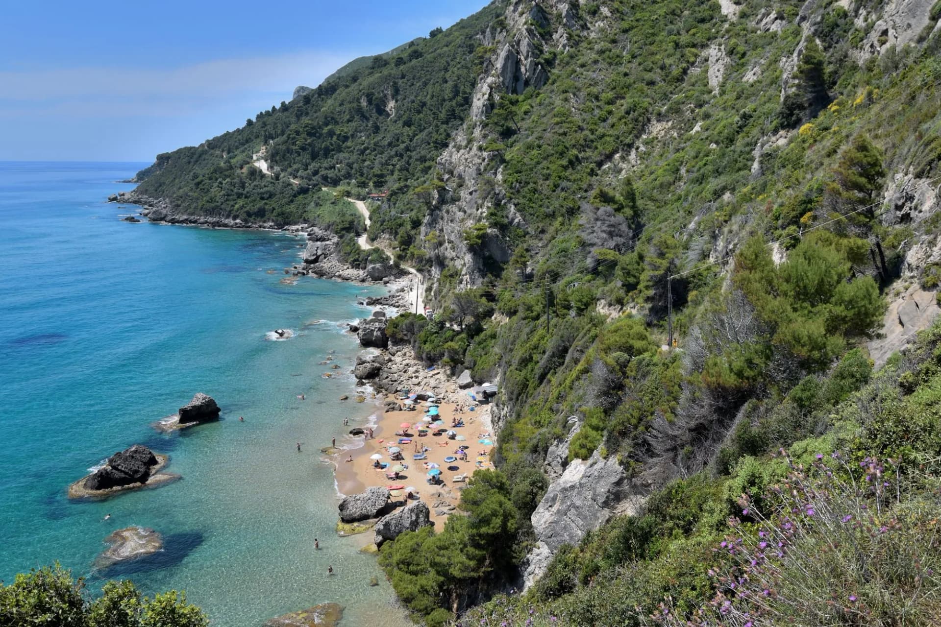 THE BEACH OF MYRTIOTISSA ON THE ISLAND OF CORFU IN GREECE.