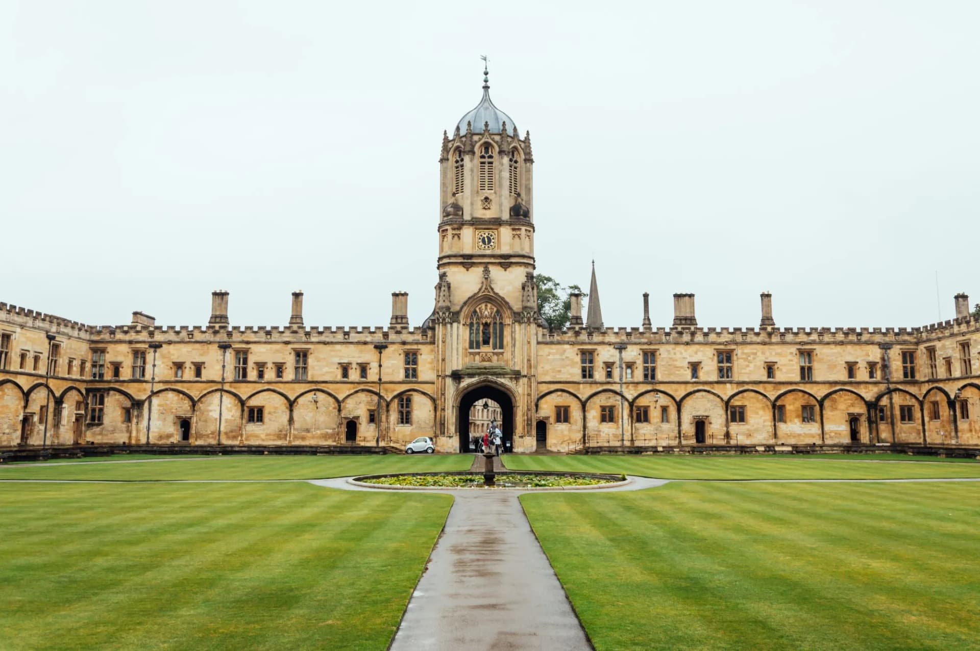 Courtyard in Christ Church College a rainy day with no people