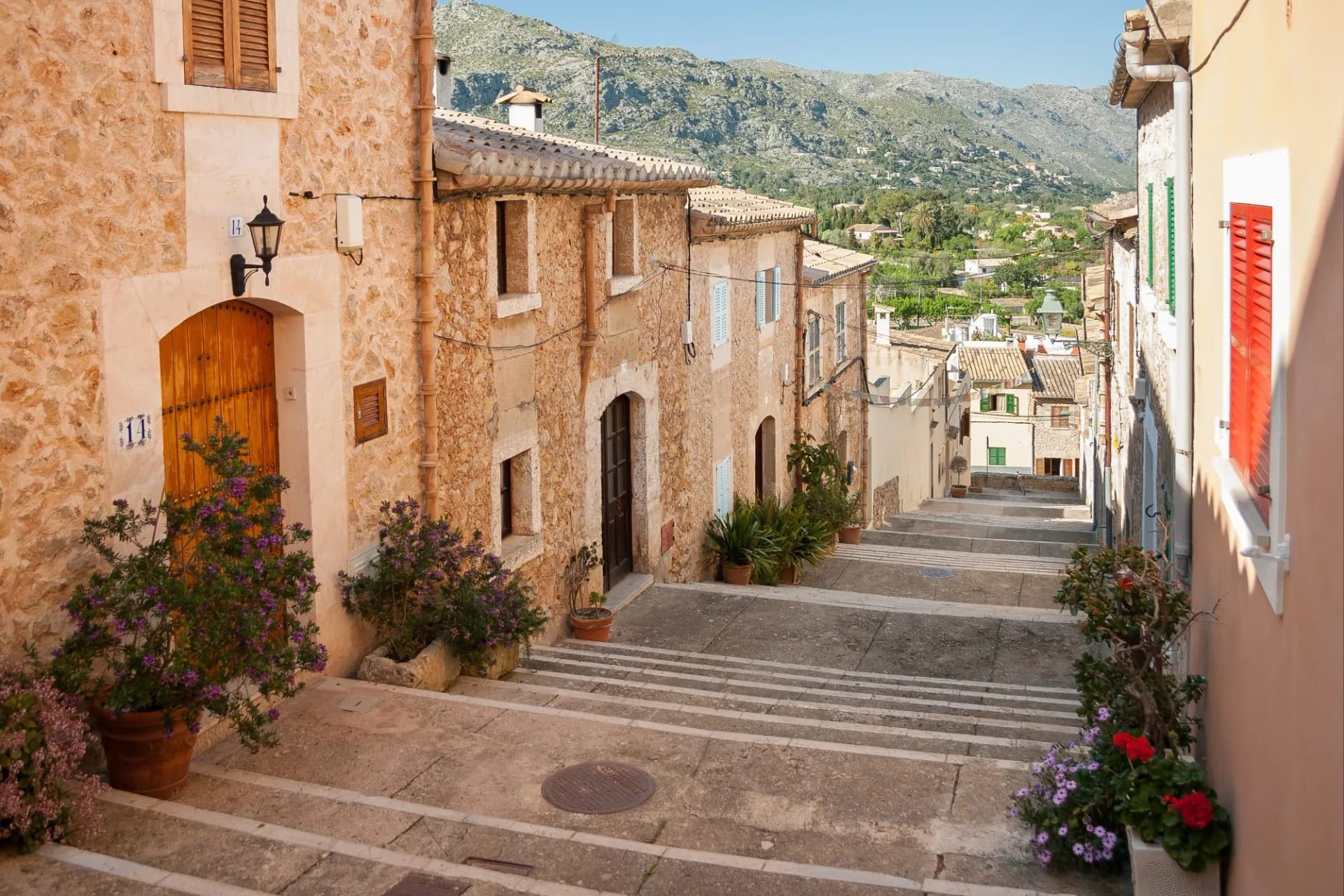 Alley with stairs at Pollenca, Mallorca, Spain