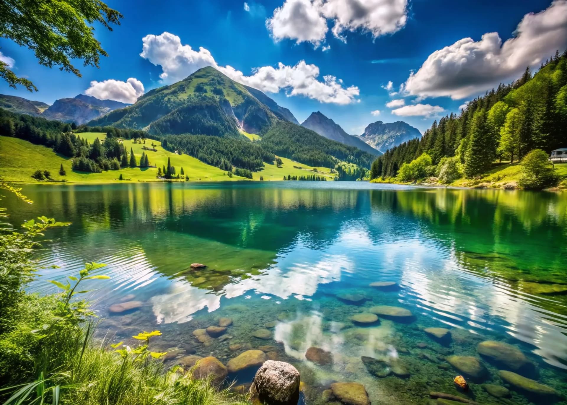 Stunning Spitzingsee Lake in Bavaria with Lush Greenery and Majestic Mountains - Nature's Serenity