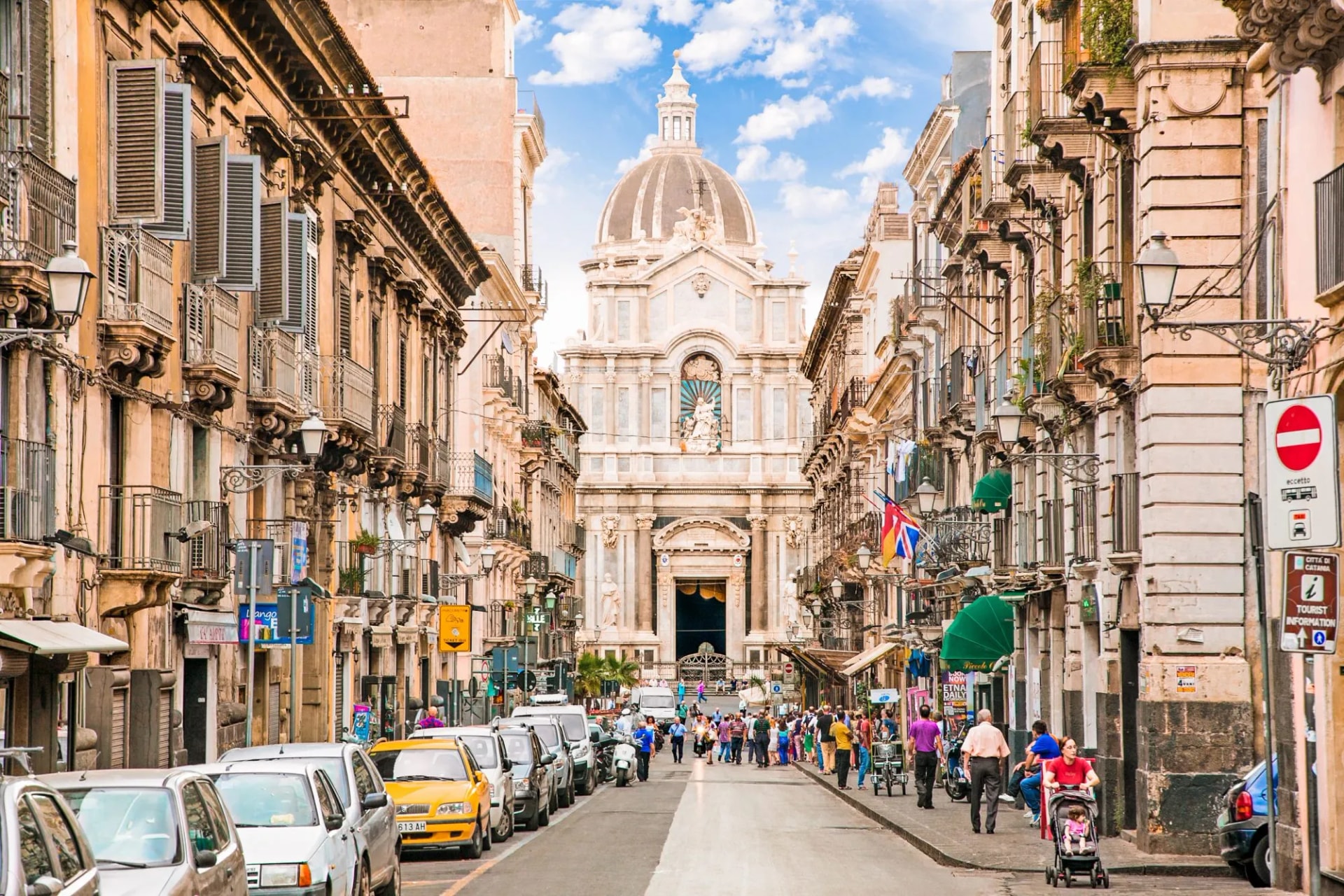 People on the street of Catania, Italy.